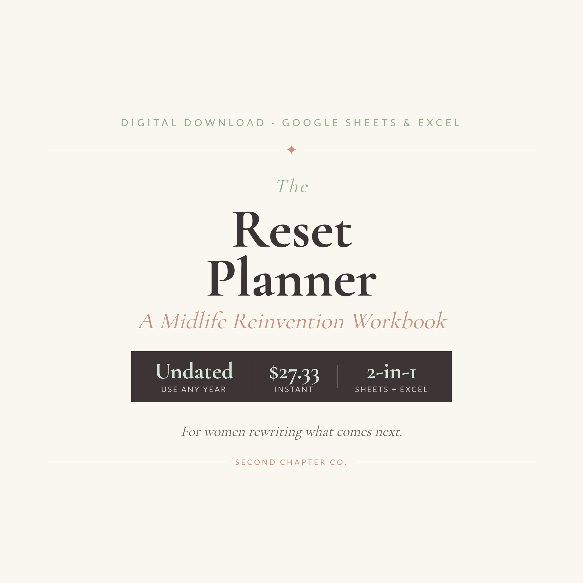 The Reset Planner: A Midlife Reinvention Workbook | Google Sheets & Excel | Undated