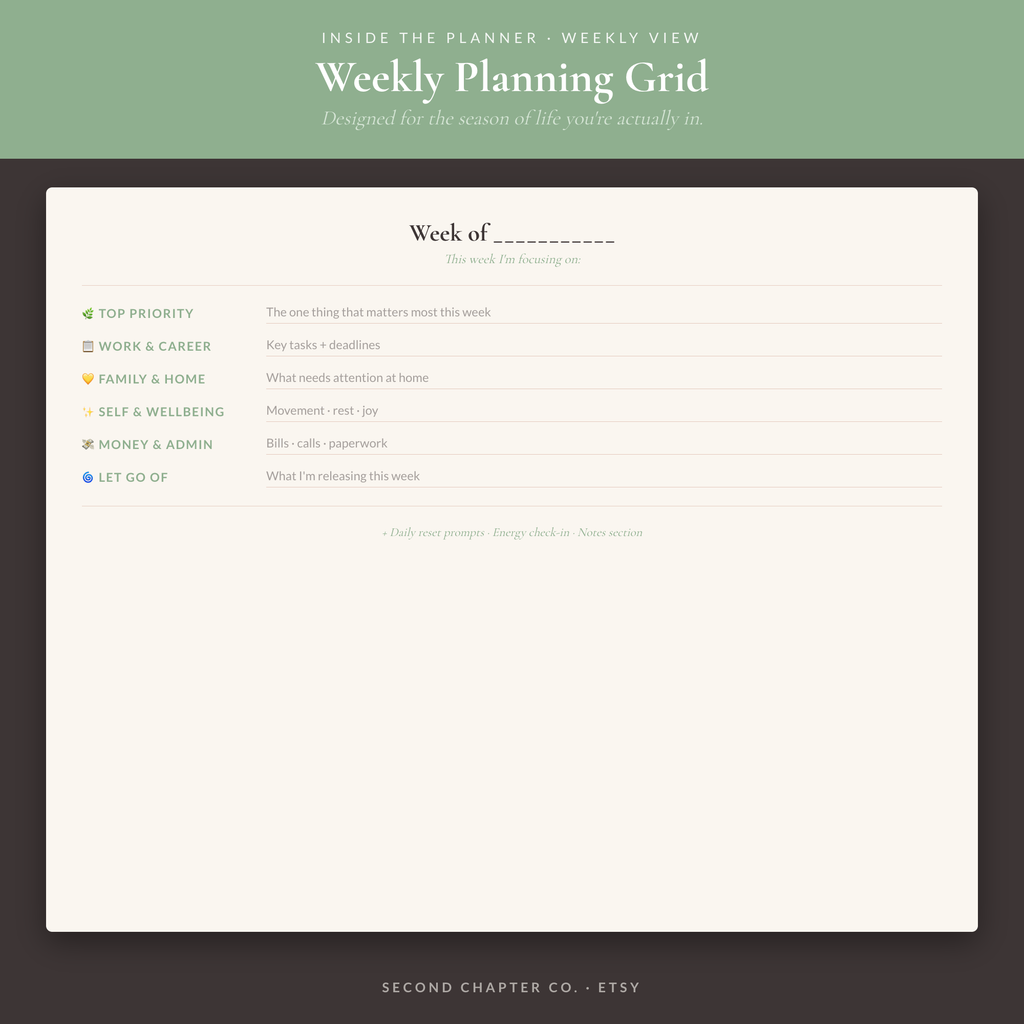 The Reset Planner: A Midlife Reinvention Workbook | Google Sheets & Excel | Undated