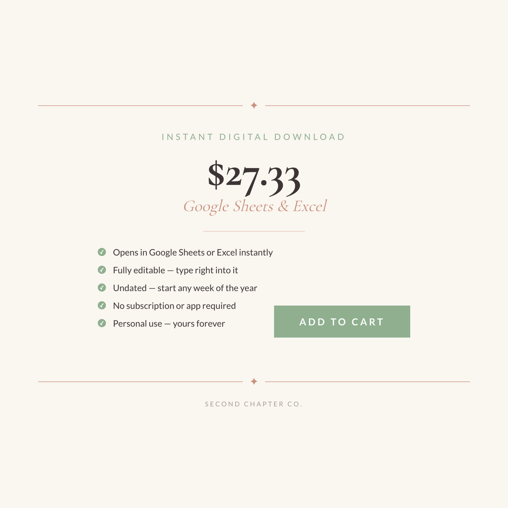 The Reset Planner: A Midlife Reinvention Workbook | Google Sheets & Excel | Undated